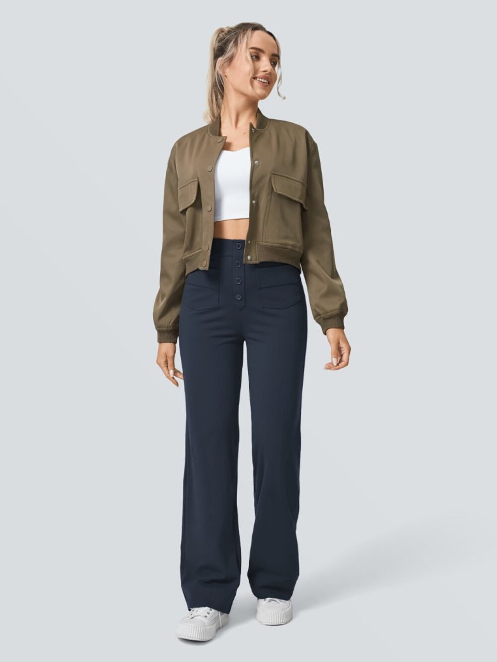 Halara DayStretch High Waisted Pockets Straight Leg Casual Pants Large #A3237 - Picture 2 of 10